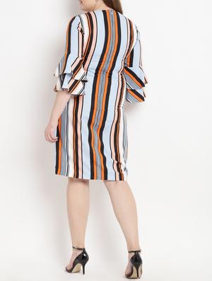 Striped flared sleeved dress - 15538307 - Standard Image - 3