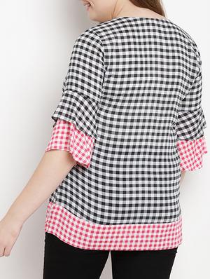 checked flared sleeved top - 15538329 - Standard Image - 3