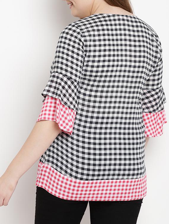 checked flared sleeved top - 15538329 - Zoom Image - 3