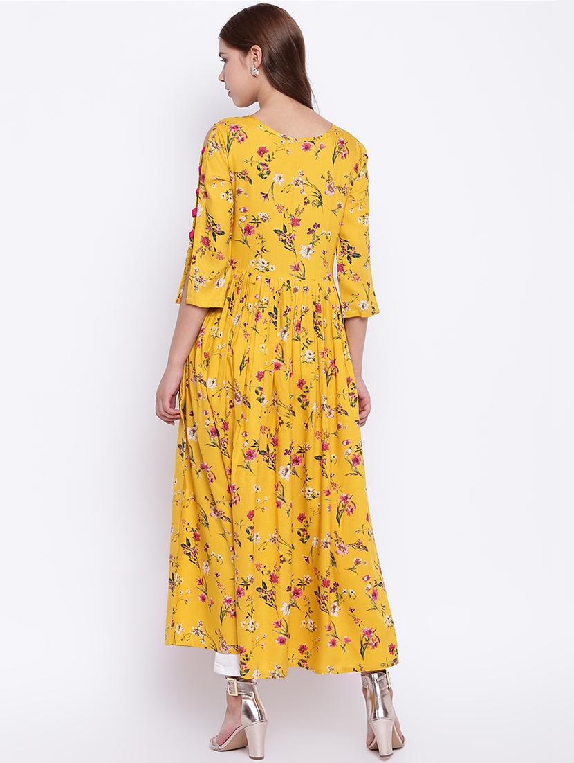 floral high slit sleeves detail kurta - 15543848 - Zoom Image - 3