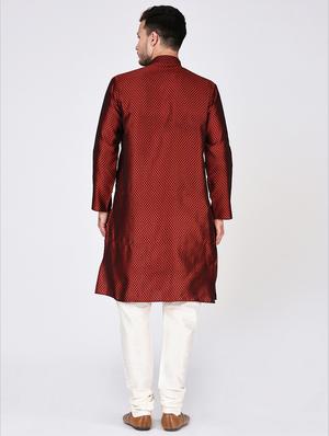 red dupion kurta pyjama set - 15544637 - Standard Image - 3