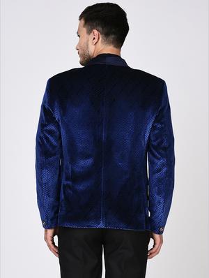 blue velvet casual blazer - 15544973 - Standard Image - 3