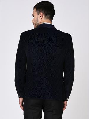 navy blue velvet casual blazer - 15544975 - Standard Image - 3