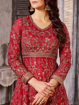 zari embroidered kalidaar layered suit set - 15545951 - Standard Image - 3