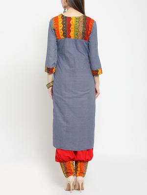 Printed piping kurta with salwar set - 15559883 - Standard Image - 3