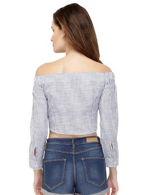 button up off shoulder crop top - 15560060 - Standard Image - 3