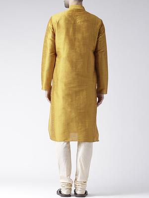 yellow silk blend kurta pyjama set - 15560124 - Standard Image - 3