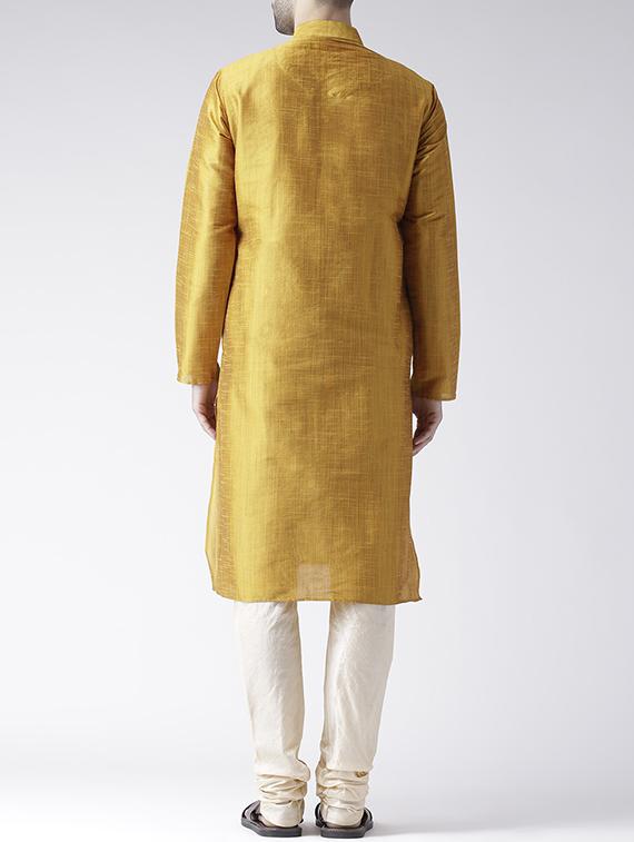 yellow silk blend kurta pyjama set - 15560124 - Zoom Image - 3