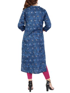 Indigo foil print straight kurta - 15565368 - Standard Image - 3