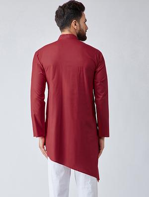 red solid asymmetric kurta - 15565624 - Standard Image - 3