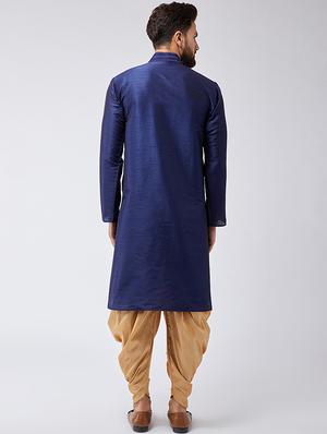 blue & gold silk blend dhoti kurta set - 15565999 - Standard Image - 3