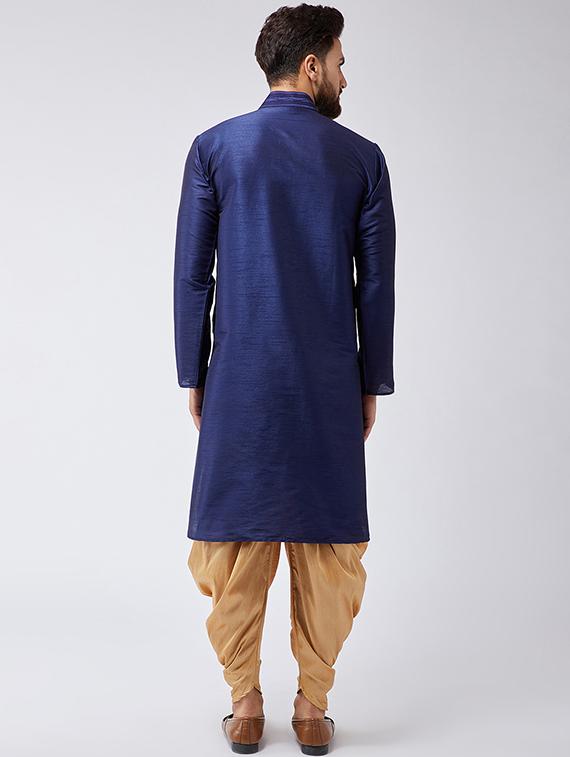 blue & gold silk blend dhoti kurta set - 15565999 - Zoom Image - 3