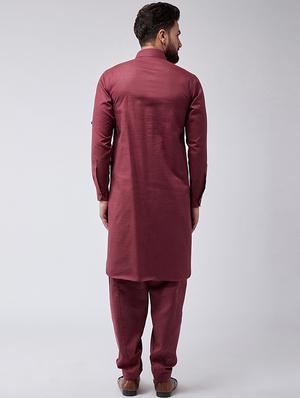 maroon cotton pathani set - 15566022 - Standard Image - 3