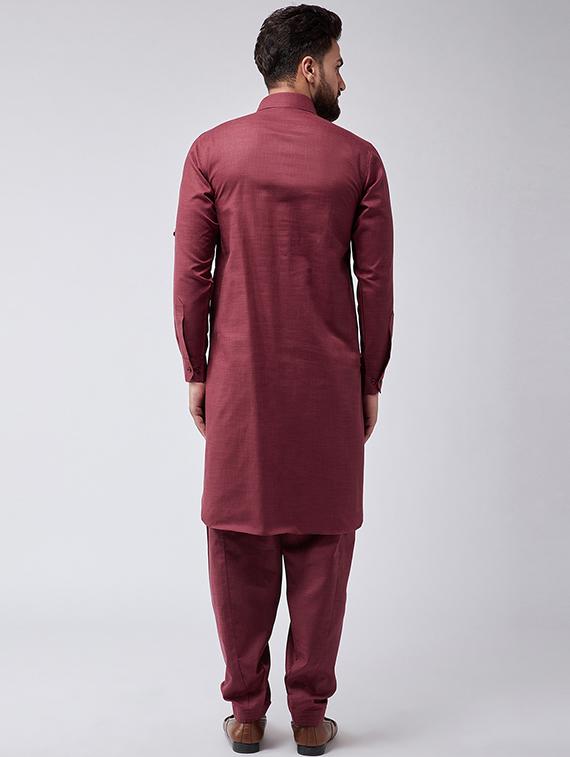 maroon cotton pathani set - 15566022 - Zoom Image - 3