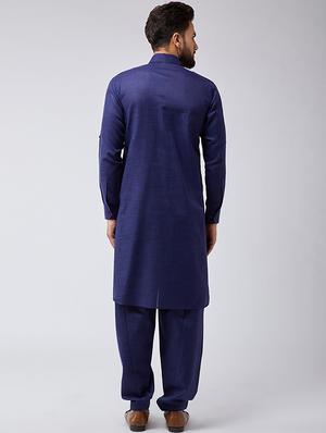 navy blue cotton pathani set - 15566023 - Standard Image - 3