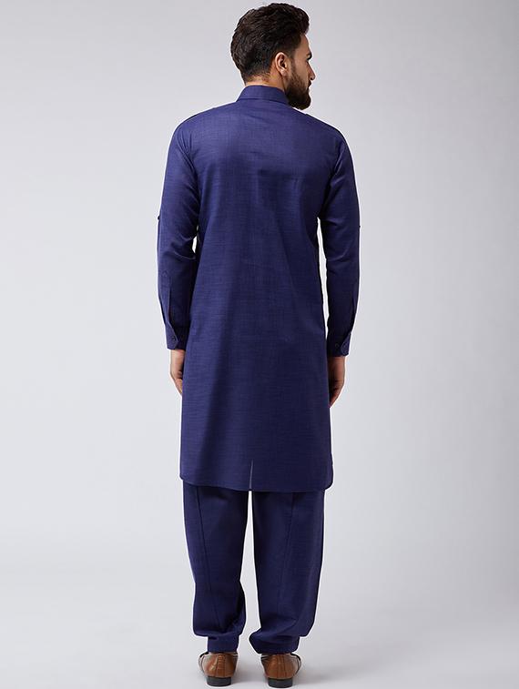 navy blue cotton pathani set - 15566023 - Zoom Image - 3