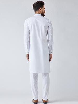 white cotton kurta pyjama set - 15566051 - Standard Image - 3