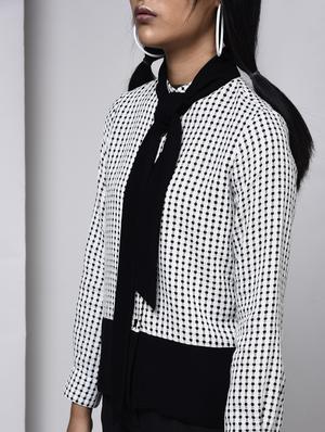 monochrome tie up neck shirt - 15566241 - Standard Image - 3