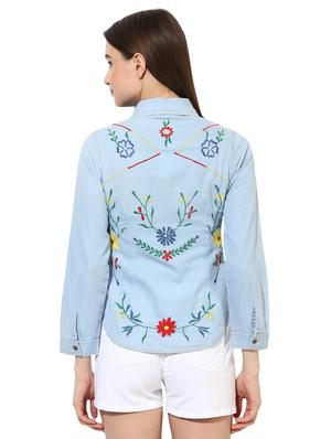 embroidered back denim shirt - 15570159 - Standard Image - 3