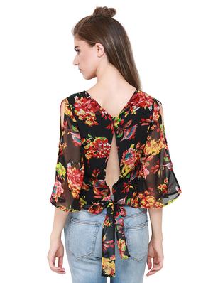 slit back tie up detail floral top - 15570187 - Standard Image - 3