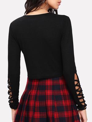 criss cross detail sleeve knitted top - 15570233 - Standard Image - 3