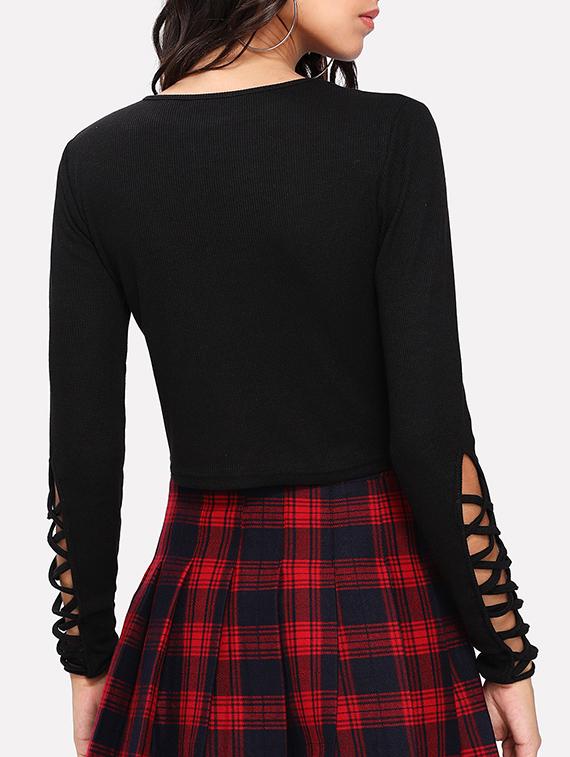 criss cross detail sleeve knitted top - 15570233 - Zoom Image - 3