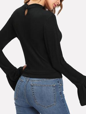 extended bell sleeve choker neck top - 15570238 - Standard Image - 3
