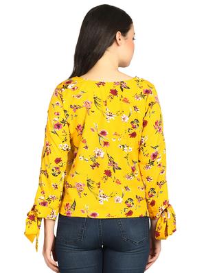 tie-knot slit sleeved floral top - 15571161 - Standard Image - 3