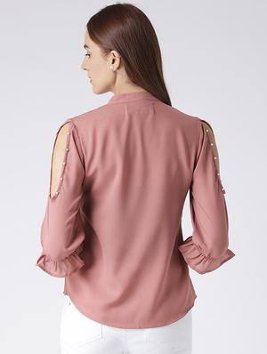 embellished detail cold shoulder shirt - 15572883 - Standard Image - 3