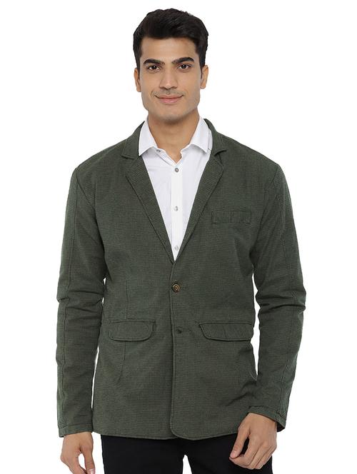 green cotton blend single breasted blazer - 15573020 - Standard Image - 1