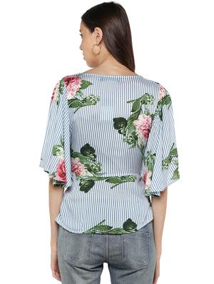 front knot detail striped floral top - 15577494 - Standard Image - 3