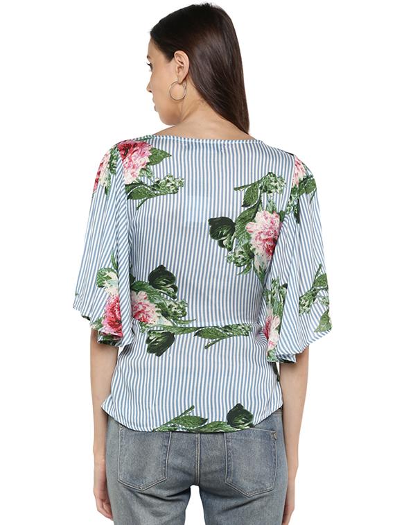 front knot detail striped floral top - 15577494 - Zoom Image - 3
