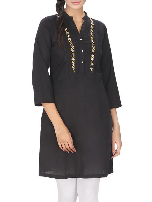 embroidered straight solid kurta - 15579091 - Standard Image - 1