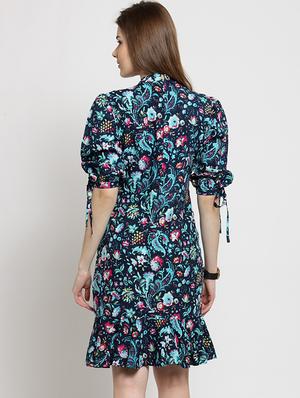 bow tie detail sleeved fit and flare dress - 15579689 - Standard Image - 3