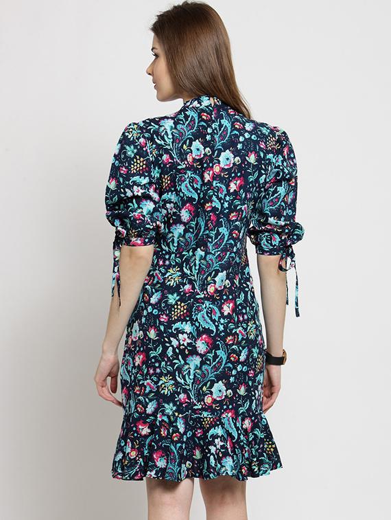 bow tie detail sleeved fit and flare dress - 15579689 - Zoom Image - 3