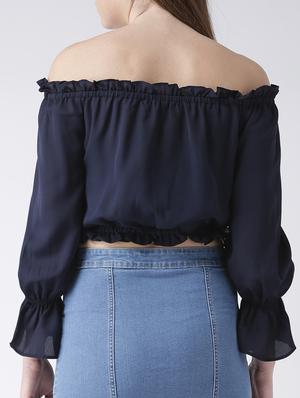 tie front off shoulder crop top - 15580077 - Standard Image - 3