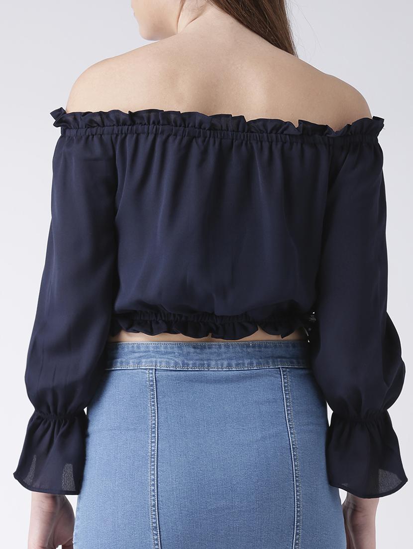 tie front off shoulder crop top - 15580077 - Zoom Image - 3