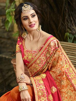 Zari embroidered saree with blouse - 15580703 - Standard Image - 3