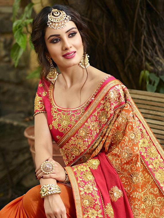 Zari embroidered saree with blouse - 15580703 - Zoom Image - 3