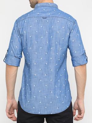 blue denim casual shirt - 15582474 - Standard Image - 3