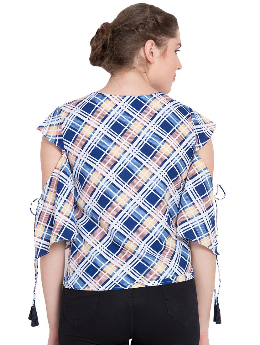 tassel tie-up checkered top - 15583348 - Zoom Image - 3
