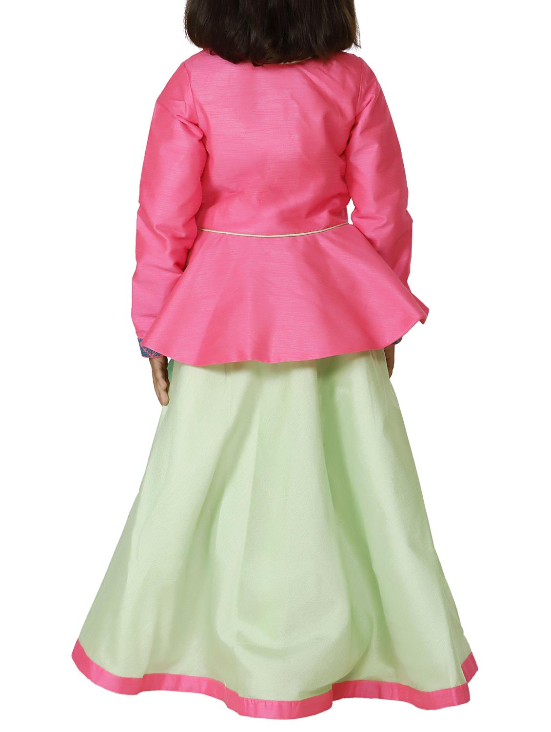 pink satin peplum jacket and lehnga set - 15585109 - Zoom Image - 3