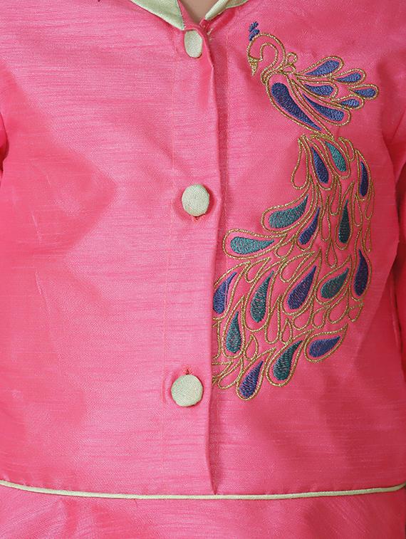 pink satin peplum jacket and lehnga set - 15585109 - Zoom Image - 6