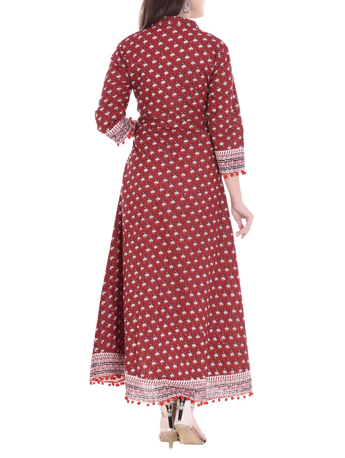 mirror work a-line printed kurta - 15586799 - Zoom Image - 3