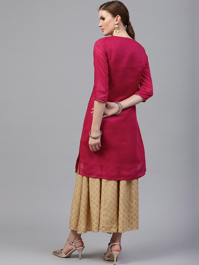 Foil printed chanderi kurta with palazzo set - 15586823 - Zoom Image - 3