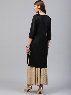 Foil printed chanderi kurta with palazzo set - 15586824 - Standard Image - 3