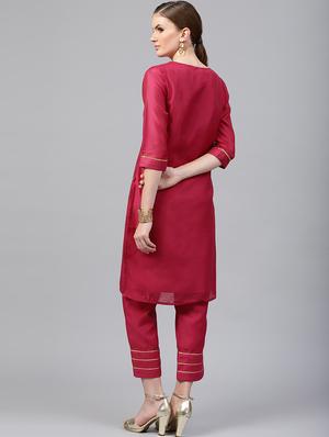 Gota patti chanderi kurta with palazzo set - 15586832 - Standard Image - 3