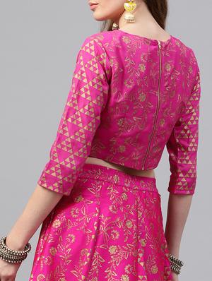 Fuchsia gold printed crop top - 15586869 - Standard Image - 3
