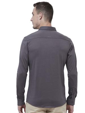grey solid casual shirt - 15589319 - Standard Image - 3