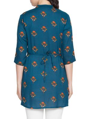 blue viscose straight kurti - 15590298 - Standard Image - 3